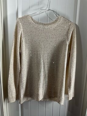 Time and Tru Cream Sequin Crewneck Sweater